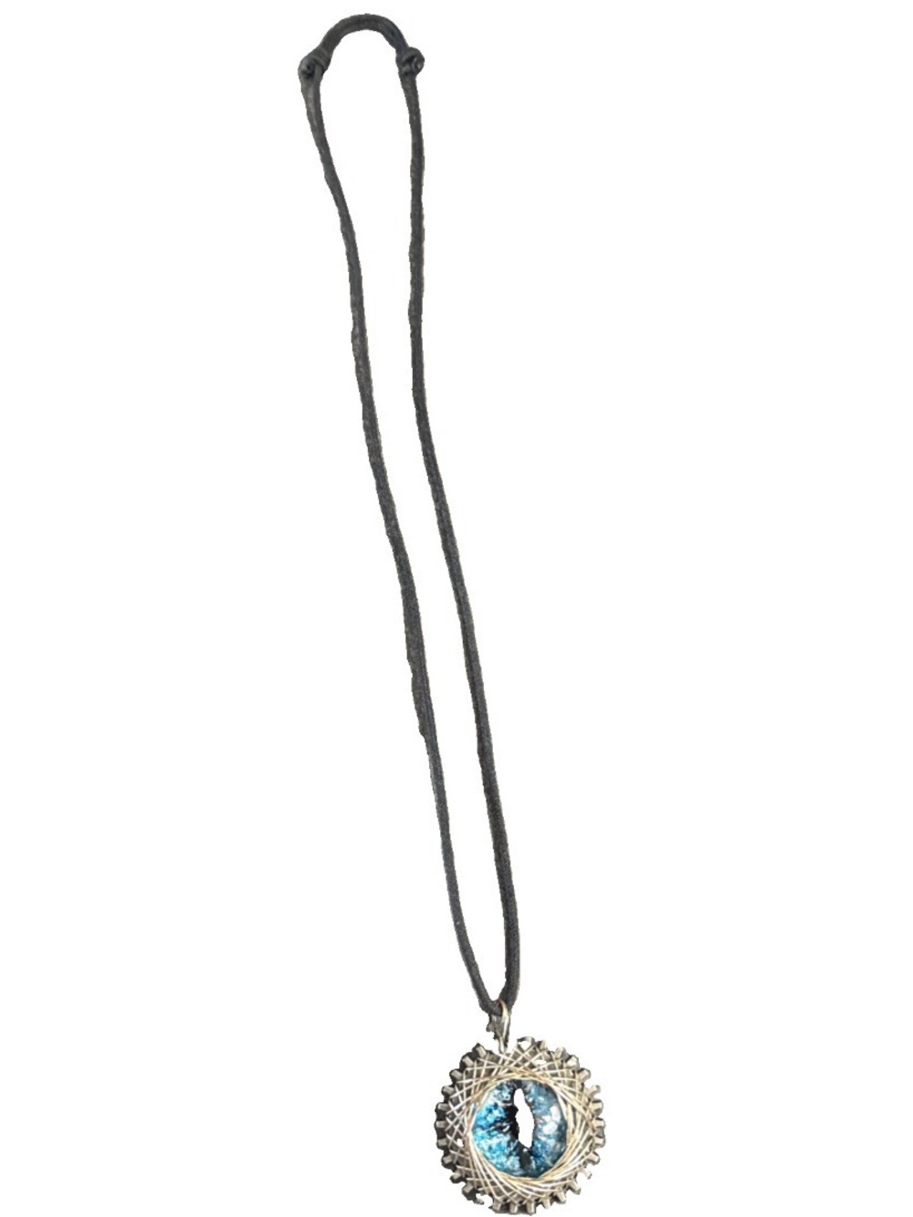 Blue Dragon Eye Pendant Necklace on Black Adjustable Cord